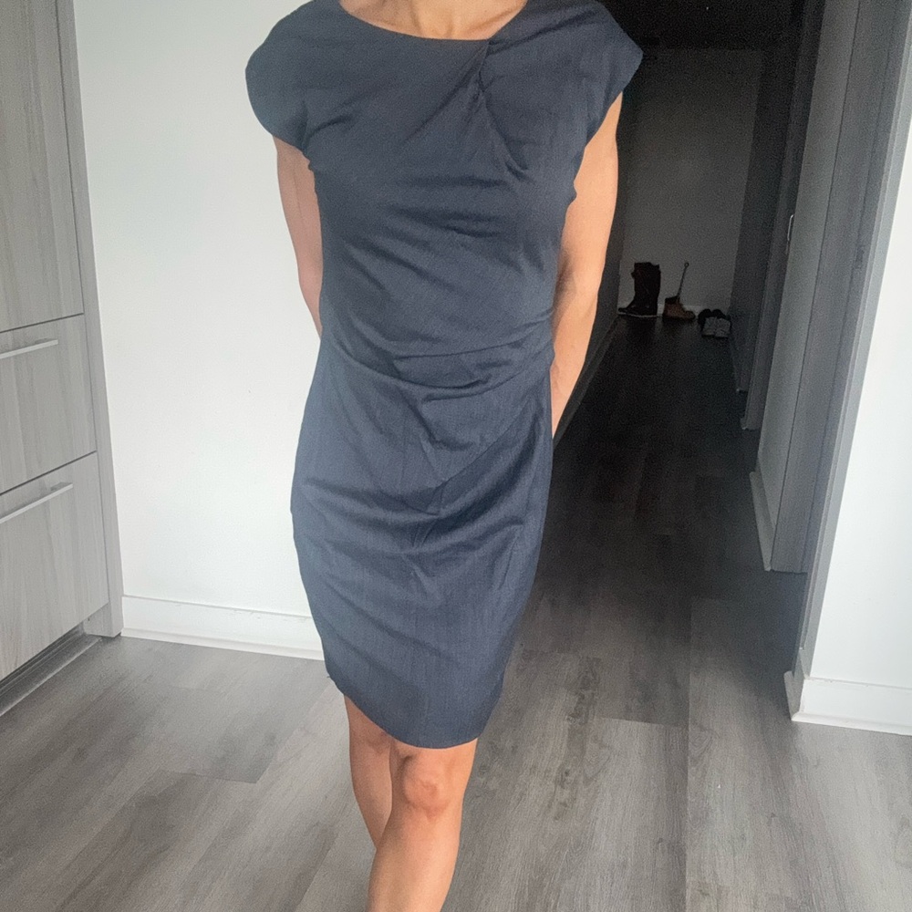 Tiger of Sweden Dark Blue Midi Corporate Pencil Dress, 55% Wool
